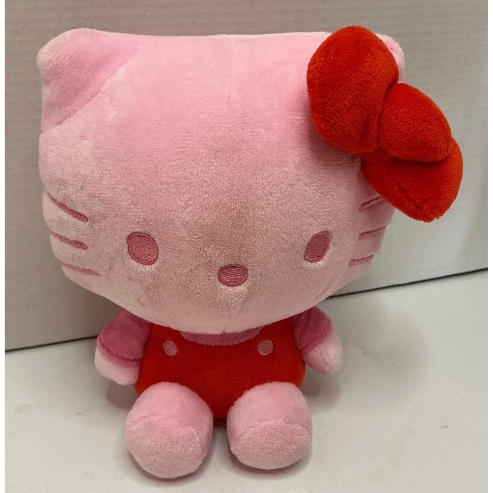 Sanrio Hello Kitty Plush Pink Red‎ Bow Overalls 8 Inch Stuffed Animal Toy